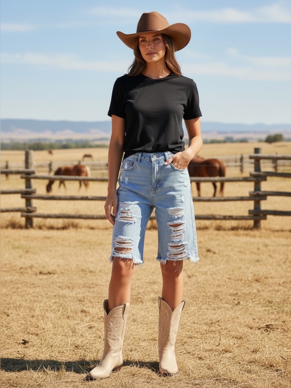 127 • Light Wash Distressed Denim Shorts